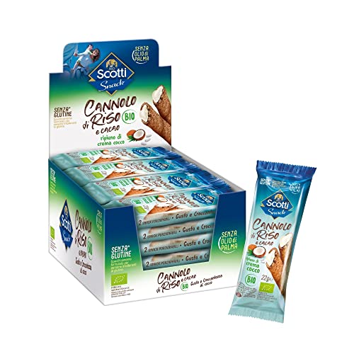 Riso Scotti Snack - Cannolo di Riso Cacao e Cocco - Snack Dolce Senza Glutine - 24 Pezzi