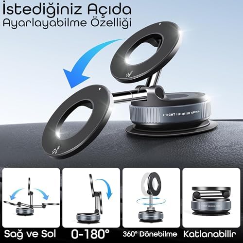 MagnetPRO Araç Telefon Tutucu MagSafe Vakumlu | 360° Dönebilir, Mükemmel Tutunma, Ultra Güçlü Vantuz N52 Çift Mıknatıs, MagSafe iPhone Android Uyumlu, Araç, Ofis, Spor Salonu İçin - Görsel 3