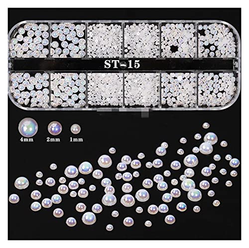 Nagel Strasssteine , 12 Gitter/Box 3D weiß AB Semicircle-Perle Blütenblatt Blumen Arylische Fliege Nail Art Strass…