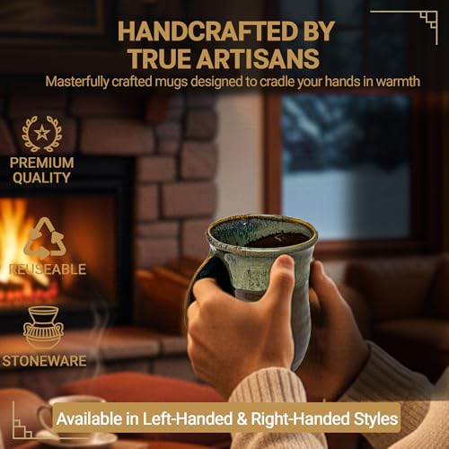 Clay in Motion Hand Warmer Coffee Mug – Handmade Coffee Mug With Comfortable Handle Contoured Pocket Hand Warming Ceramic Coffee Mug – Proudly Made in USA – Left Handed – 14 Oz - Mocha by Clay in Motion - Used condition - Image 4