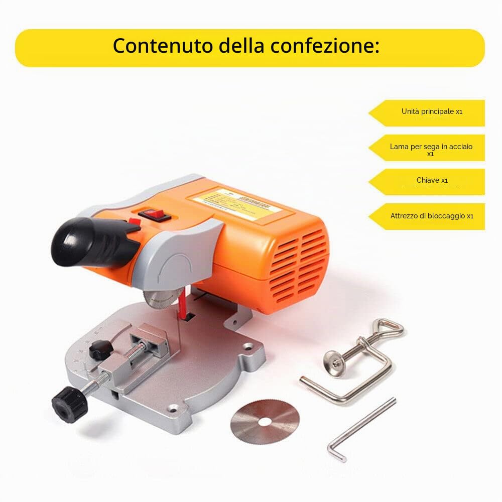 Mini Sega Troncatrice da Tavolo, 7800R/min, Acciaio, Ottone, Legno, 0-45°, Regolabile, per Legno, Zinco, Alluminio, ecc.