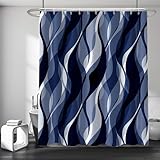 Ruelvth Navy Blue Shower Curtain, Modern Abstract Black and Blue Striped Shower Curtain Set for Bathroom Waterproof Shower Curtain with Hooks, 72x72 Inch