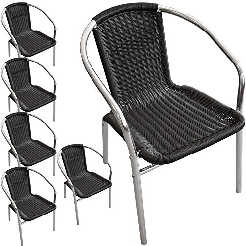 Wohaga® 6 Stück Aluminium Stapelstuhl Poly-Rattanbespannung Gartenstuhl...