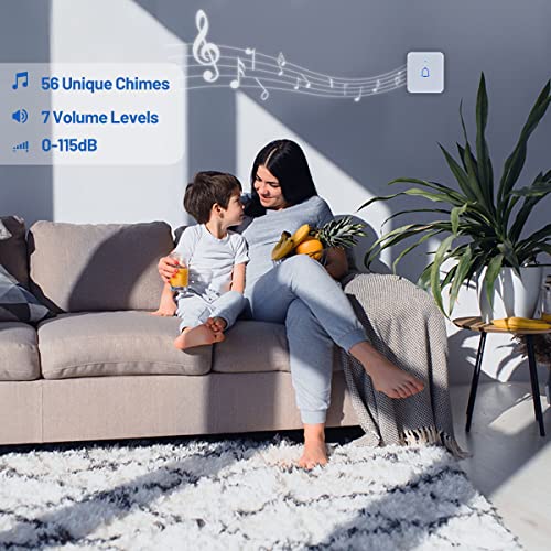 Mini Wireless Doorbell Waterproof Long Range 1000Ft With 56 Chimes 7 Volume Levels Easy Install Led Flashing Battery Operated Door Bell Chimes Kit For Home Office White #TOP2