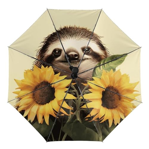 Parapluie pliant automatique ACEPrints Paresseux Tournesol au design unique et robuste