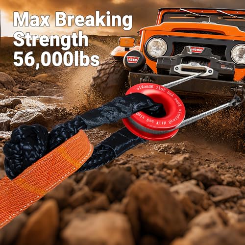 Image of Synthetic Soft Shackle & Recovery Ring Kit, 2PCS 1 /2 inch x 22 inch Soft Shackles(56,000Lbs Breaking Strength) with Snatch Ring for Synthetic Winch Rope for Off-Road Jeeps ATV UTV SUV Vehicle Recovery