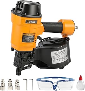 Hoteche Coil Siding Nailer, Professional Pneumatic Siding Gun for 50-70mm Nails, 300-Nail High Capacity Magazine, Industrial Power Roofing & Fencing Nailer, 70-120 PSI Working Pressure