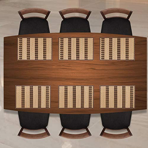 Image of HOKIPO Heat Resistant Wooden Bamboo Dining Table Mats (Brown, AR2817, 45x30 cm) -Set of 6