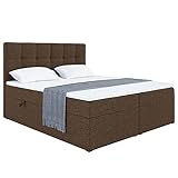 MEBLINI Boxspringbett mit Bettkasten - Gepolstert Doppelbett mit Matratze und Topper - Polsterbett mit Stauraum - Bett mit Kopfteil - Stauraumbett - NILS - 180x200 - H3/Braun Webstoff