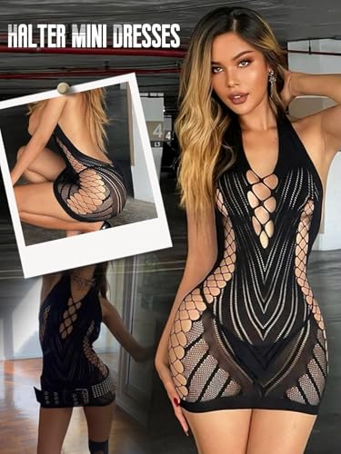 Buitifo Women Sexy Lingerie Dress One Piece Babydoll Nightwear Halter Mini Dresses3