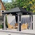Aoxun 10'x10' Hardtop Gazebo, Galvanized Steel Outdoor Canopy Aluminum Single Top, Permanent Metal Pavilion with Netting and Privacy Curtains for Backyard, Patio and Deck