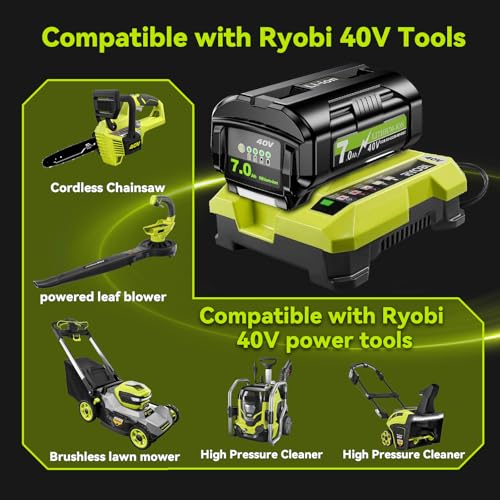 Image of 2Pack 7000mAh 40V Replacement for Ryobi 40V Battery Compatible with Ryobi 40 Volt Lithium Battery OP4026A OP4015 OP40602 OP40261 OP40401 OP40601 OP4050A OP40601 Compatible with 40V Cordless Tools