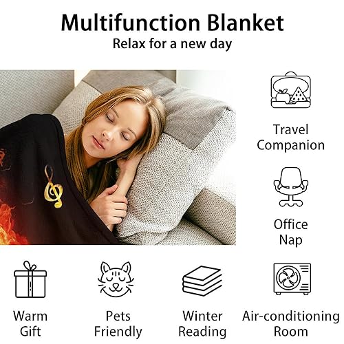 Mercuryelf Guitar Throw Blanket - Soft, Fuzzy & Warm - 40x50 Inches Flannel Blankets for Travel, Office - Black Flame Cool Throws Gift for Girls, Boys