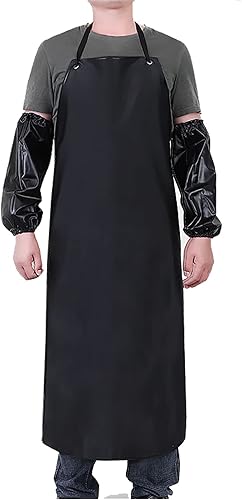 Somotersea Delantal de goma impermeable del vinilo y las mangas del brazo cubren el delantal industrial resistente a los productos químicos ultra