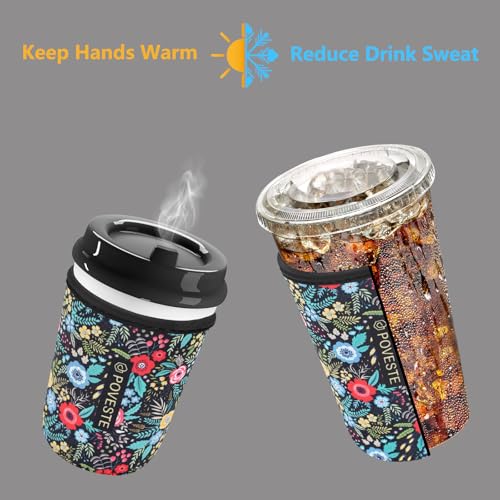 Image of Reusable Neoprene Insulator Sleeve for Iced Coffee & Cold Soda, Coffee Sleeves for Iced & Hot Drinks, Cold Beverage Cooler Compatible with Starbucks, Dunkin (Garden Alike, Large: 32oz)