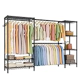 Golpart Expandable Heavy Duty Garment Rack Clothes Rack,Large Metal Closet Organizer System Storage Wardrobe,Freestanding Clothing Rack with 9 Adjustable Wire Shelves&3 Hang Rods,MaxLoad 1500lbs
