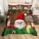 Christmas Gnome Comforter Cover Gnome Bedding Set,Red Candle Xmas Santa Claus Duvet Cover Merry Christmas Santa Dwarf Bed Set,Cute Cartoon Scandinavian Christmas Decorations for Bedroom King
