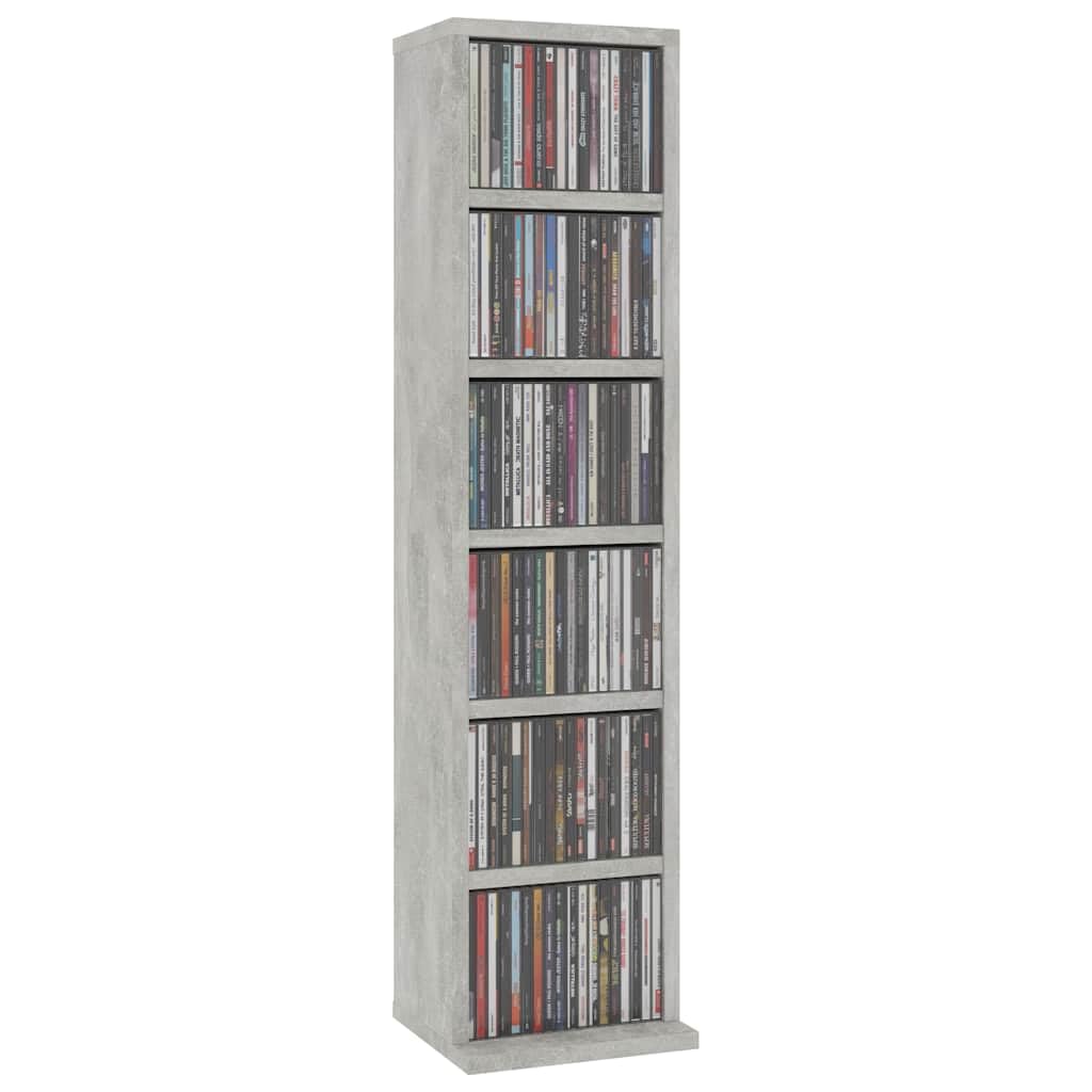 Armario para CD de color gris hormigón – Estantería compacta de madera con 6 compartimentos – Estantería de pared versátil para CD, discos de vinilo y suministros de oficina – 21 x 20 x 88 cm
