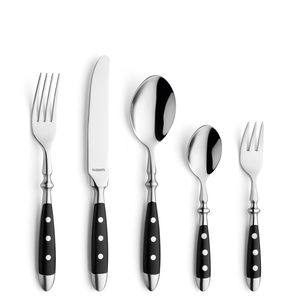Kuppels COUNTRY - Cubertería para 6 personas, 30 piezas, 6 cuchillos, tenedores, cucharas, cucharas de café, tenedores de postre, acero inoxidable 18/0 pulido brillante, apto para lavavajillas, asas