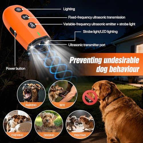 RoserRose Anti Bell Gerät Hunde, Antibell Ultraschall Gerät, Wiederaufladbar Ultraschall Hundeabwehr mit Frequenze Taschenlampe, Hundegebell Stoppen Für kleine & große Hunde Innen & Außen