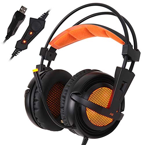 GKKXUE Auriculares estéreo con Cable USB SADES A6 7,1 for Juegos, Auriculares párrafo con MICROFONO Juego y el Control de Voz for Ordenador portátil (Color : Black Orange)