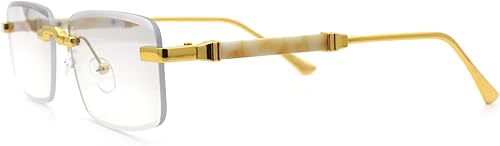 Miniatura 13 de SA106 Gafas de sol rectangulares estrechas de lujo con lentes biseladas de arte rico retro sin montura