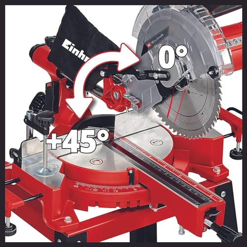 Einhell Zug-Kapp-Gehrungssäge TC-SM 2531/2 U (1900 W, max. 70 mm x 310 mm Schnitttiefe/-breite, Ø 254 mm Sägeblatt, Untergestell, neigbarer Sägekopf, Zugfunktion, Laser)