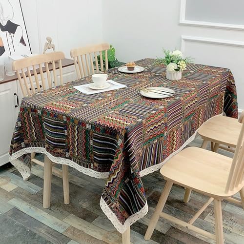 Stfery Nappe Rectangle Anti tâches 150x260 Coloré Polyester Nappe Waterproof Style Ethnique Et Dentelle