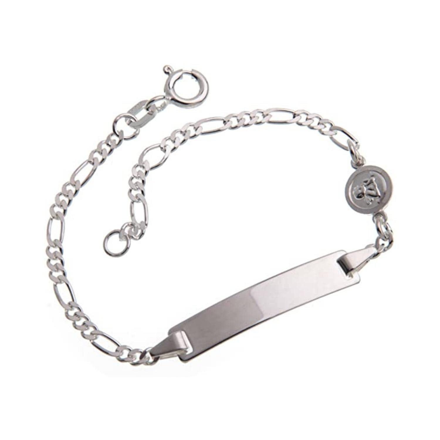 Silberketten-Store Baby- & Kinder ID Armband mit Engel-Anhänger inkl. Gravur & Geschenksäckchen I aus 925 Silber gefertigt I nickelfrei für Allergiker geeignet I 10 Schriftarten