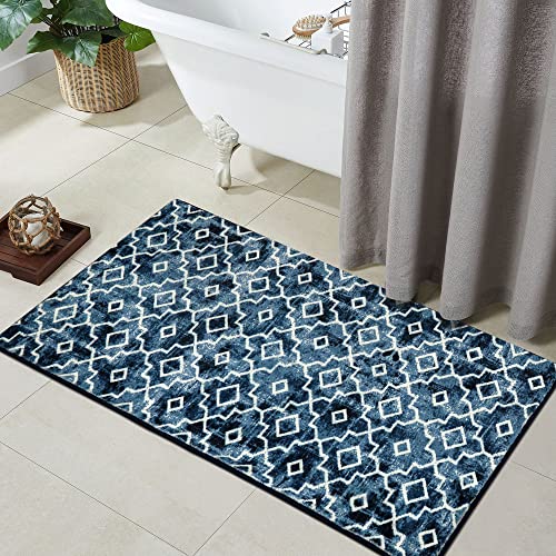 Wonnitar Moroccan Washable Area Rug - 2X4.3 Poster Blue Hallway Runner Rug Non-Slip Bathroom Runner,Soft Distressed Kitchen Sink Mat Modern Geometric Trellis Throw Carpet For Nursery Dorm #TOP6
