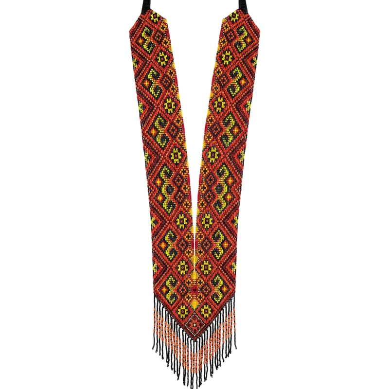 Collier Gerdan ukrainien perles de rocaille, bijou mosaïque géométrique fait main