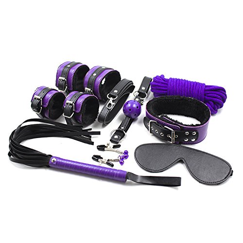 Cosplay Choker Collar and Hand and Ankle Under the Bed Bondage kit Restraint System with Blindfold Eyemask BDSMS(Purple)