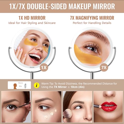 Foto von Auxmir Kosmetikspiegel Doppelseitiger Schminkspiegel mit 1X/7X Vergrößerung, Tischspiegel Stehend 360° Schwenkbar, Abnehmbarer Reisespiegel für Schminken Makeup Gesichtspflege und Rasieren