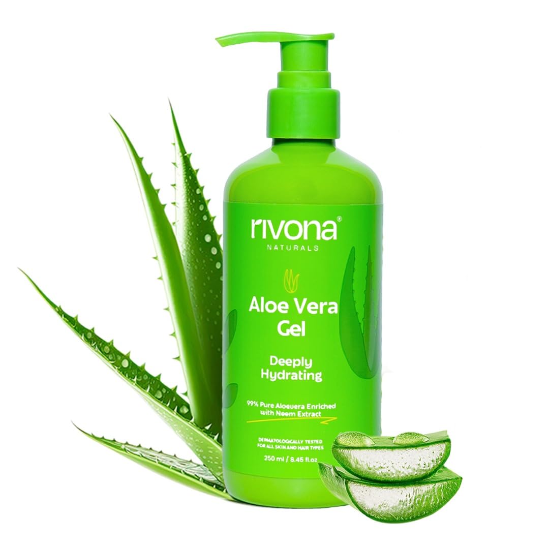 Rivona Naturals 99% Pure Organic Aloe Vera Gel with Neem | For Face, Skin & Hair | Hydrating, Moisturizing & Soothing | Multipurpose Gel for Men & Women (250ml)