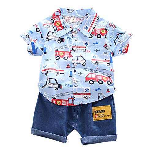 Conjunto de ropa de 1 a 4 años, camiseta infantil de verano, conjuntos de dibujos animados para niños, camisetas para bebés y pantalones cortos, conjuntos y conjuntos para niños (Blue, 80=S)