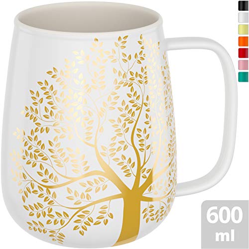 amapodo Grande tasse à café en porcelaine avec anse 600 ml Blanc Cadeaux pour femme homme