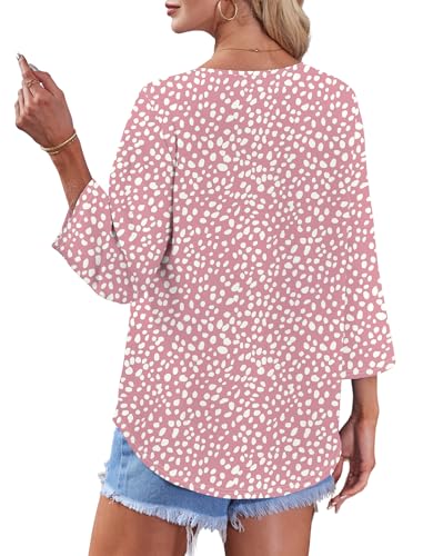Image of OFEEFAN Button Down Shirts for Women 3 /4 Length Sleeve Tops V Neck Blouses Business Casual Outfits Loose Fit