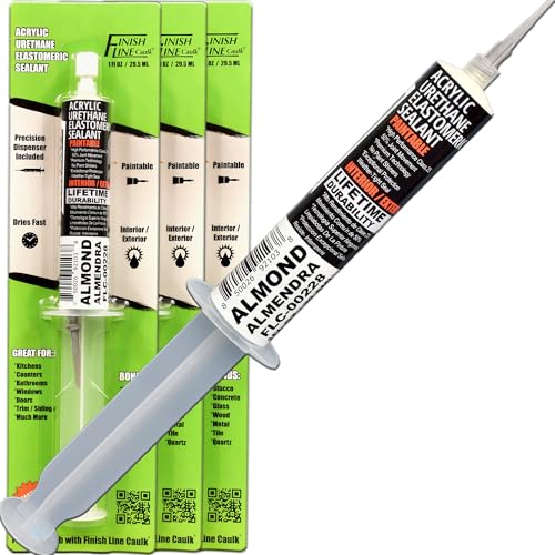 Image of - Acrylic Urethane Elastomeric Sealant - Pre-Filled Precision Caulk Gun - Almond - 3-Pack - Flexible & Durable Sealant for Trim, Baseboards, and Small Cracks