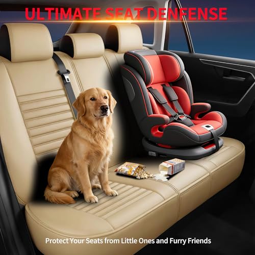Image of Fit Canyon Car Seat Covers (5 Seats Full Set) Compatible with GMC Canyon 2015-2025 2026-Full Coverage Breathable Leather, Airbag Compatible, Waterproof & All-Weather,Beige