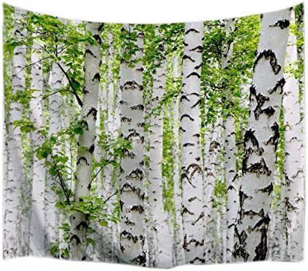 A.Monamour Birch Forest Trees Green Leaves Nature Scenery Print Textile Fabric Tapestry Wall Hangings Decorations For Kids Bedroom Decors 153X102Cm/60"X40"