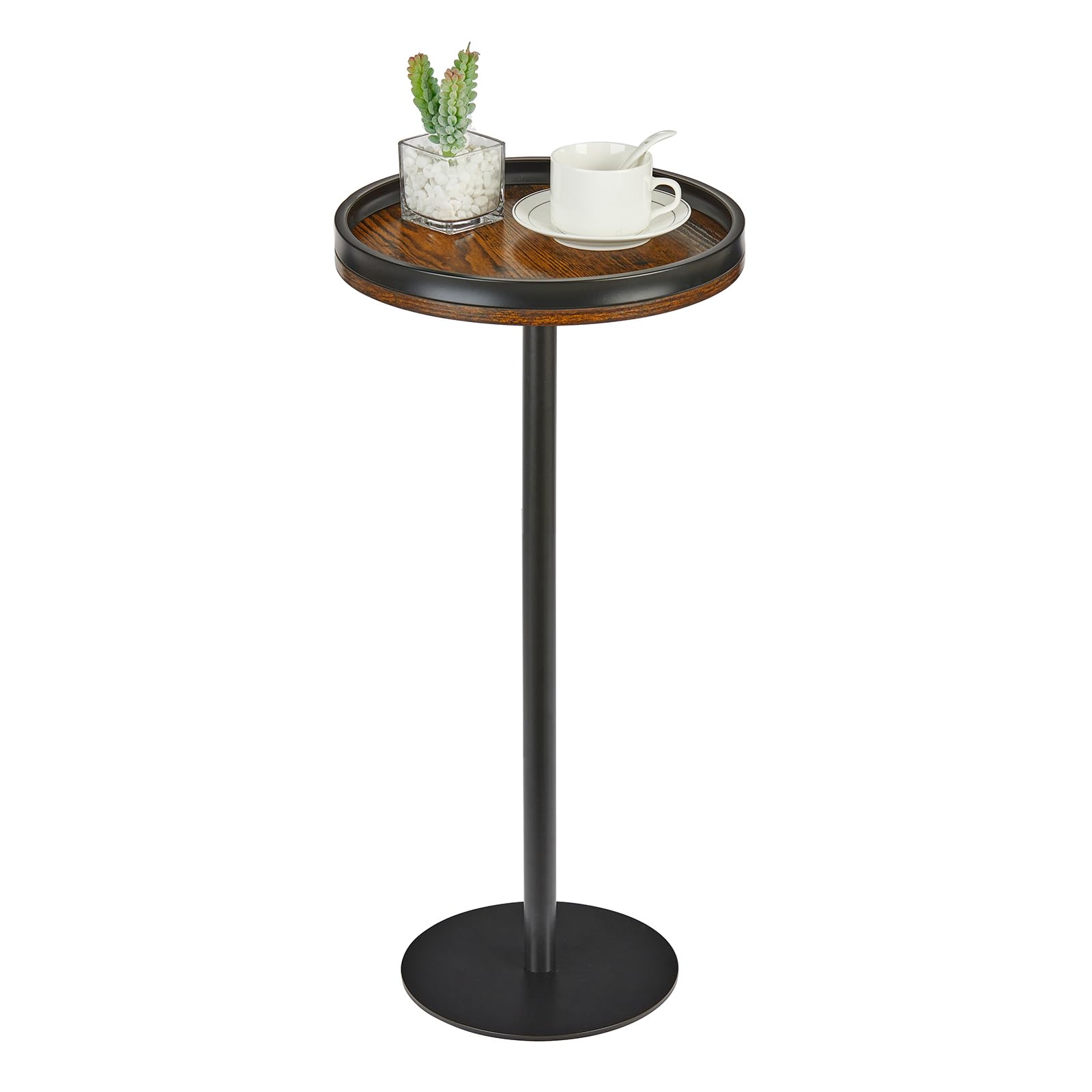 ZEXVIDA Round Drink Table, Pedestal Side Table for Small Spaces, Martini Table for Living Room, Bedroom, Bathroom, Balcony (Rustic Brown)