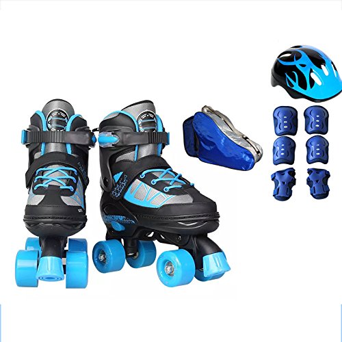 ZCRFY Rollers Quad Patins À roulettes Double Rangée Rollers en Ligne Réglables Enfants Formation 4 Roues Patins À roulettes pour Débutants Garçons Filles Patin à Glace,Blue-Set1-S