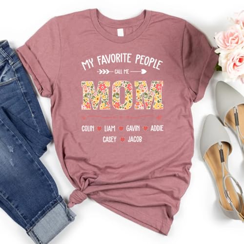 Personalized Auntie Floral Shirt, Custom My Favorite People Call Me Auntie Shirt with Grandkids Name, Customized Auntie Flower T-Shirt for Women Mother's Day, Birthday S to 4XL3