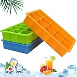 Ice Cube Tray 3 Pack Silicone Ice Trays Easy Release Flexible 15 Ice Cube Molds, Freezer Crushed Ice Trays Stackable for Whiskey, Baby Food, BPA Free