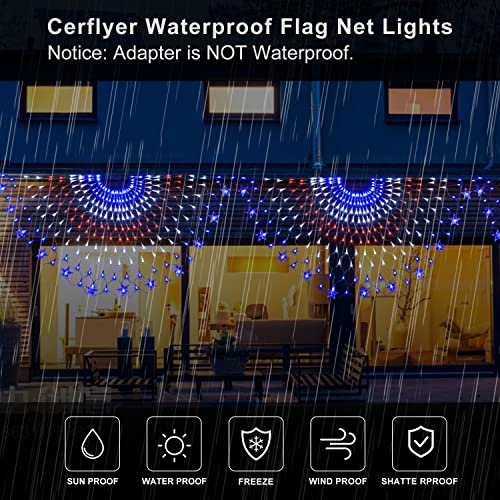 Cerflyer New) American Flag Lights, 250 Led Fan-Shaped Flag Net Lights, Outdoor Patriotic Lights Hanging Ornaments For 4Th Of July, Patriot‘S Day thumb #3