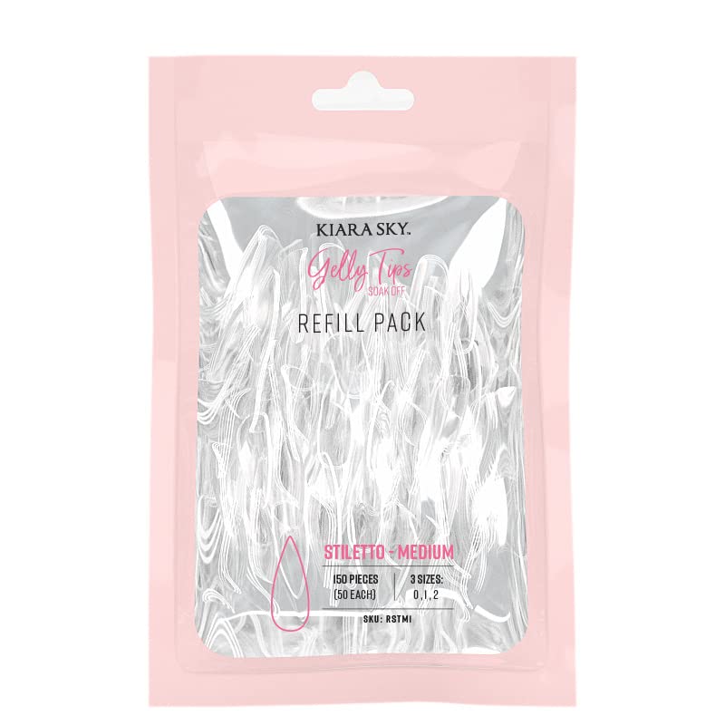 Kiara Sky Gelly Tip Soak Off Nails Refill Packs - Stiletto Shape (Medium Length) (Sizes 6, 7, 8, 9)