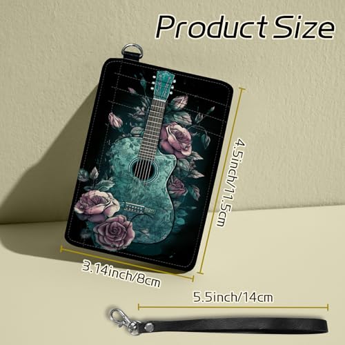 Small Travel Wallets, Guitar Slim Minimalist Front Pocket Wallet with Wristlet, RFID Blocking PU Leather Credit Card Holder with ID Window Change Purse for Men Women2