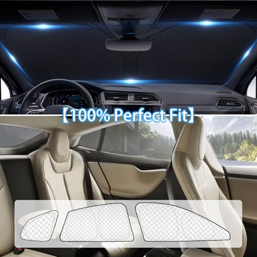 Image of KMF 8pcs Full Window Sun Shade Custom Fit for Tesla Model S 2021-2024 Accessories, Privacy Car Window Covers Sunshade for Windshield Side Rear, UV Block and Blackout for Car Camping /Baby