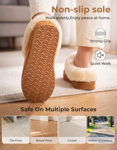 Image of HomeTop Women's Slip-on Slippers Fuzzy House Indoor Outdoor Warm Soft Clog