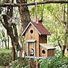 2in1Bird House&Bird Feeder,Bird Houses for Outside,3 Hole Bird House for Outside/Indoors/Hanging,Wooden Birdhouses,Handmade Natural Bird House for Garden/Courtyard/Backyard Decor,Large Bird Houses.